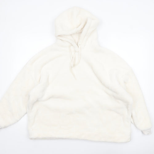 Marks and Spencer Women White Fleece Hooded Nightshirt Top L