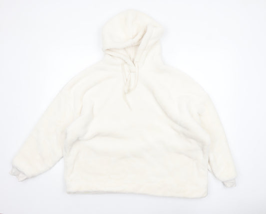 Marks and Spencer Women White Fleece Hooded Nightshirt Top L