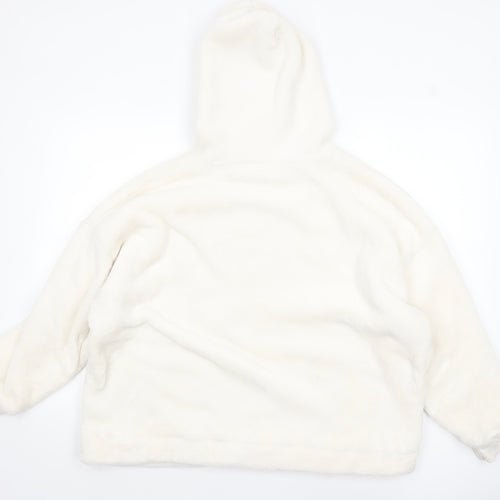 Marks and Spencer Women White Fleece Hooded Nightshirt Top L