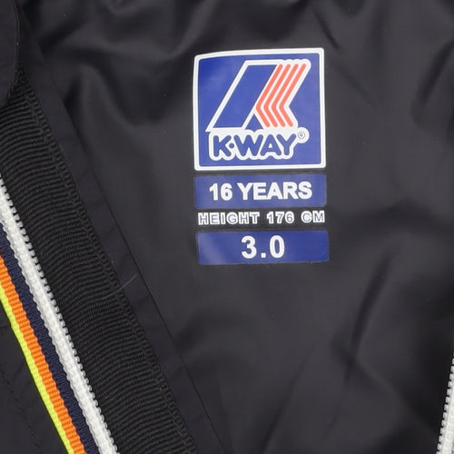 K-Way Boys Black Hooded Waterproof Windbreaker Jacket 16 Years