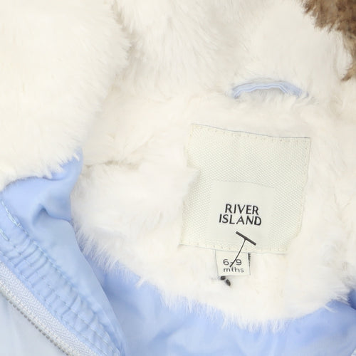 River Island Unisex Baby Blue Padded Faux Fur Hood Snowsuit 6-9 Months