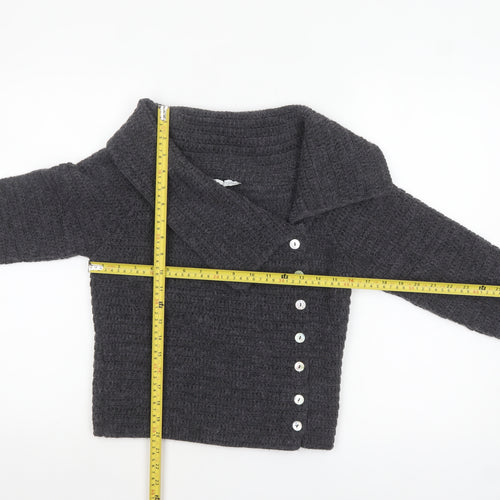 Zara Women Grey Chunky Knit Collared Button Cardigan M