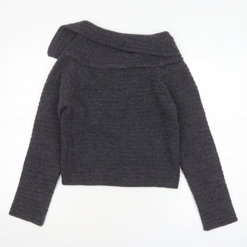 Zara Women Grey Chunky Knit Collared Button Cardigan M