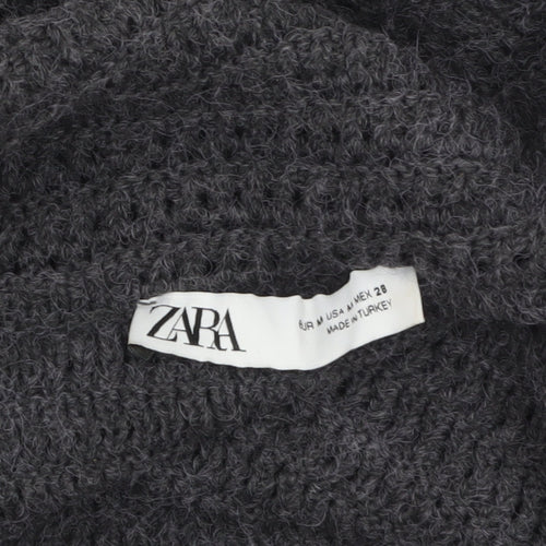 Zara Women Grey Chunky Knit Collared Button Cardigan M