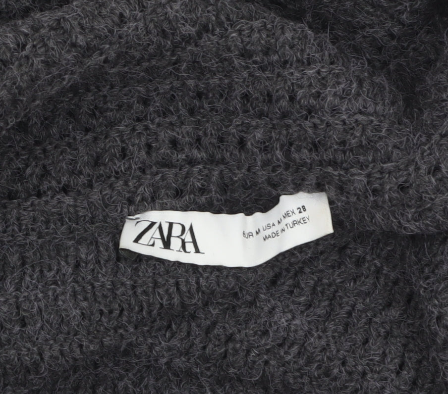 Zara Women Grey Chunky Knit Collared Button Cardigan M