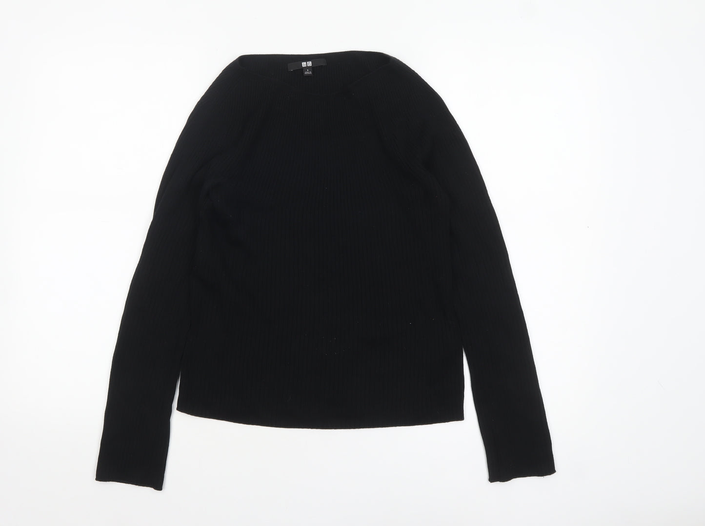 UNIQLO Women Black Slim Fit Ribbed Pullover Jumper Size S