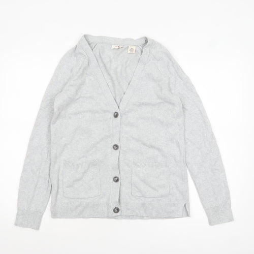 Levi's Women Grey Cotton V-Neck Button Cardigan XS