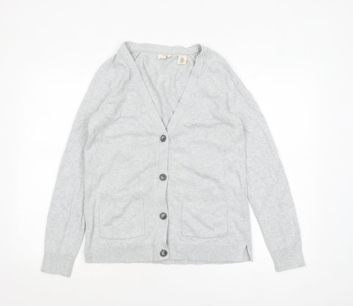 Levi's Women Grey Cotton V-Neck Button Cardigan XS