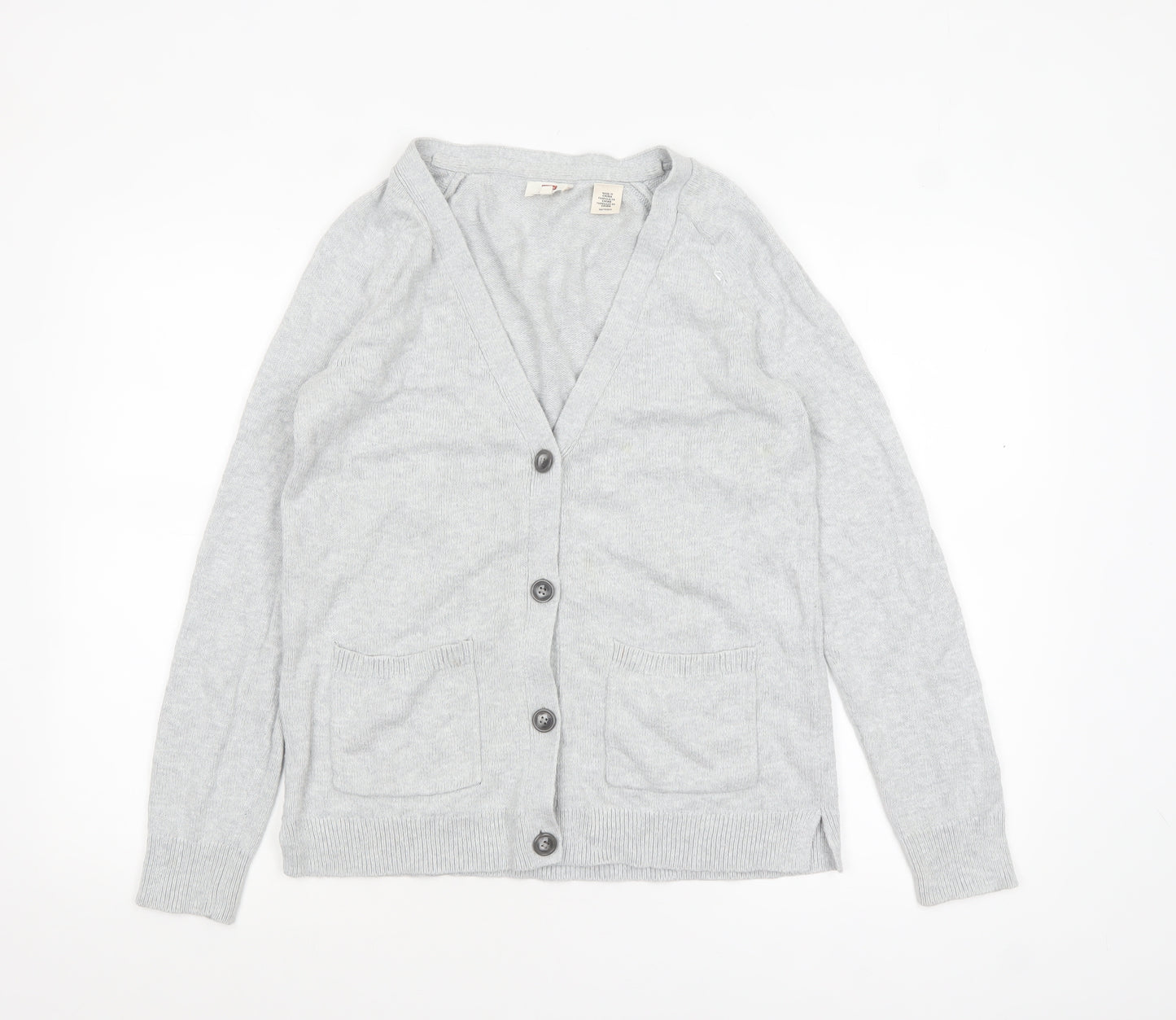 Levi's Women Grey Cotton V-Neck Button Cardigan XS