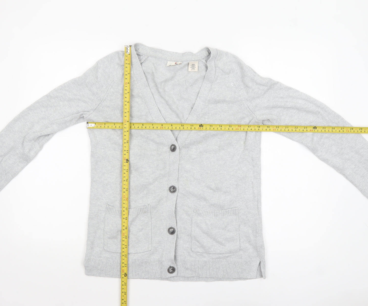 Levi's Women Grey Cotton V-Neck Button Cardigan XS