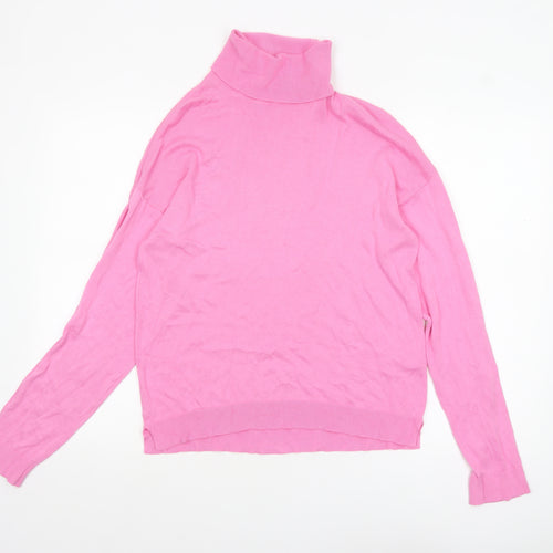 United Colors of Benetton Women’s Pink Roll Neck Cotton Jumper Size L