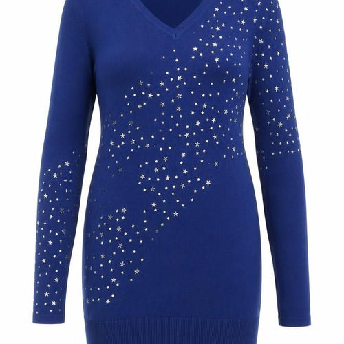 Y London Women Blue Studded V-Neck Bodycon Knit Dress L