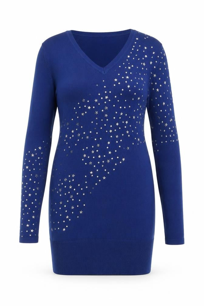 Y London Women Blue Studded V-Neck Bodycon Knit Dress L