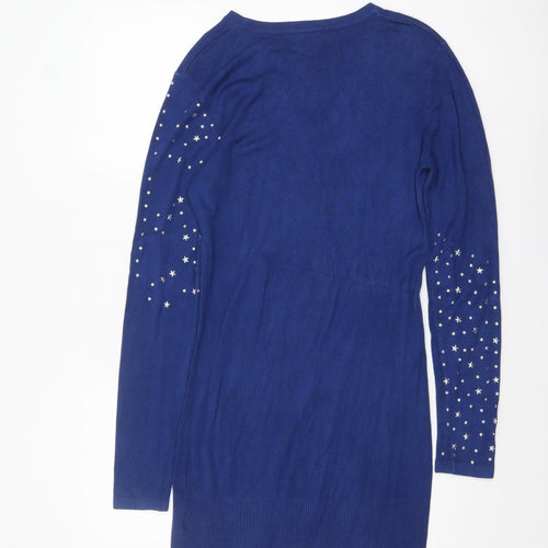 Y London Women Blue Studded V-Neck Bodycon Knit Dress L