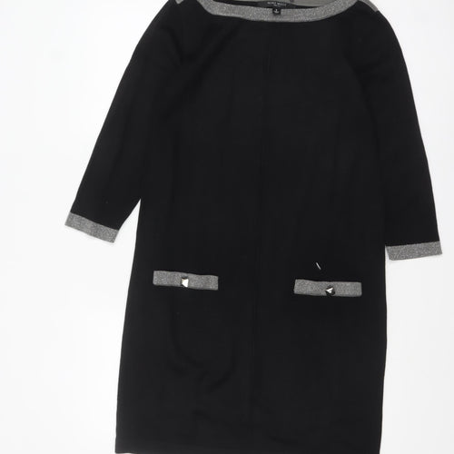 Nine West Women Black Shift Dress S Knit 3/4 Sleeve Bow Detail