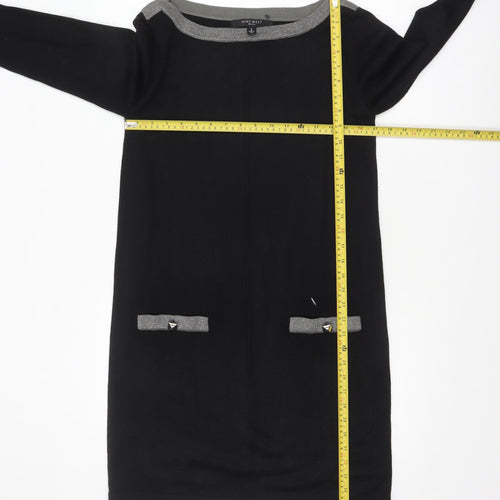 Nine West Women Black Shift Dress S Knit 3/4 Sleeve Bow Detail