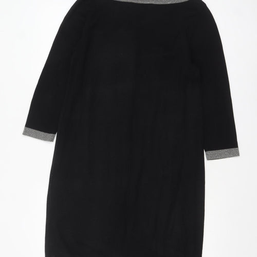Nine West Women Black Shift Dress S Knit 3/4 Sleeve Bow Detail