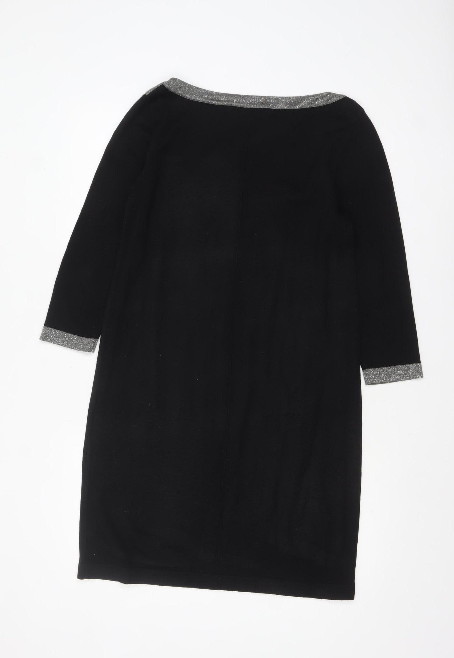 Nine West Women Black Shift Dress S Knit 3/4 Sleeve Bow Detail
