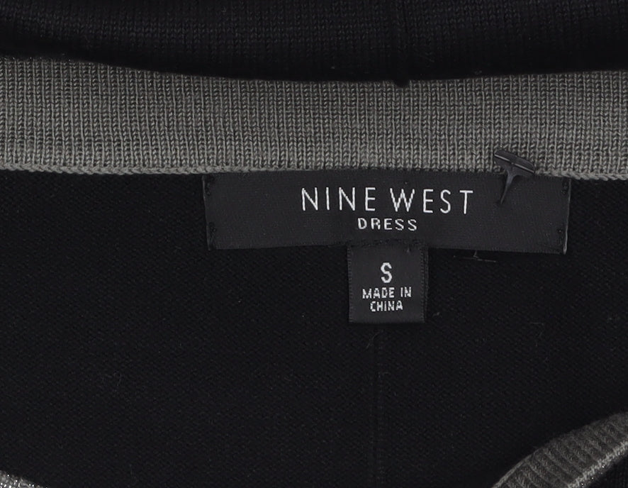 Nine West Women Black Shift Dress S Knit 3/4 Sleeve Bow Detail