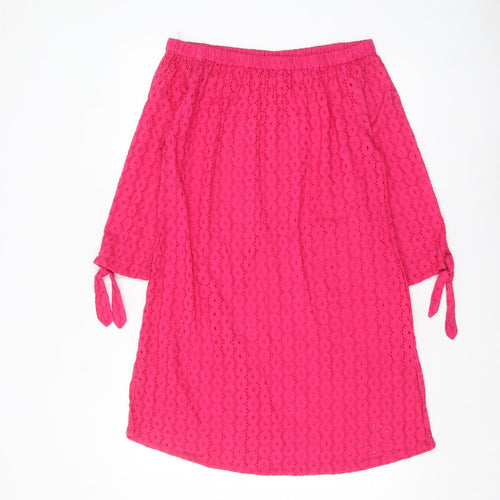 Laura Ashley Women's Pink Cotton Off Shoulder Lace Shift Dress S