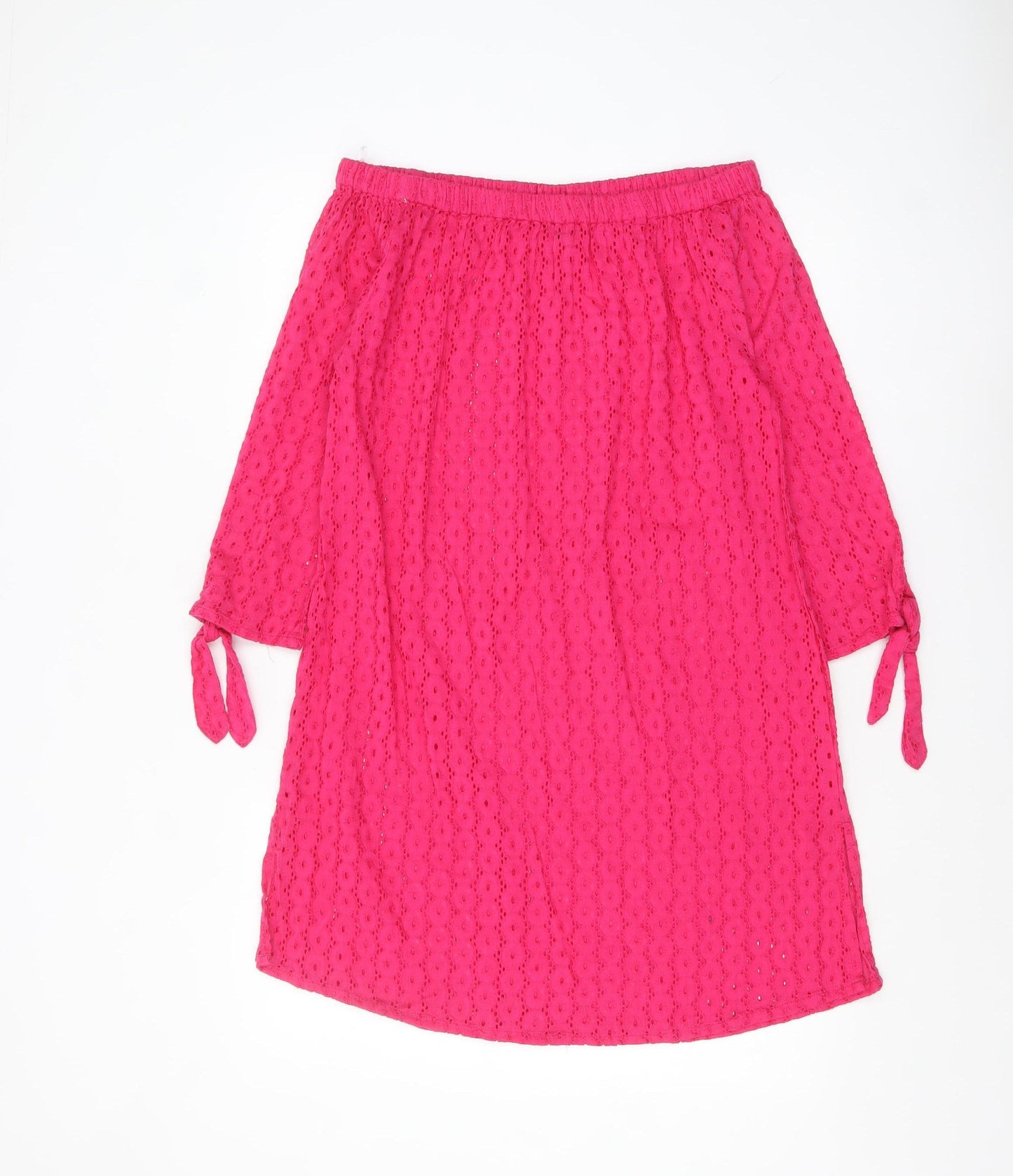 Laura Ashley Women's Pink Cotton Off Shoulder Lace Shift Dress S
