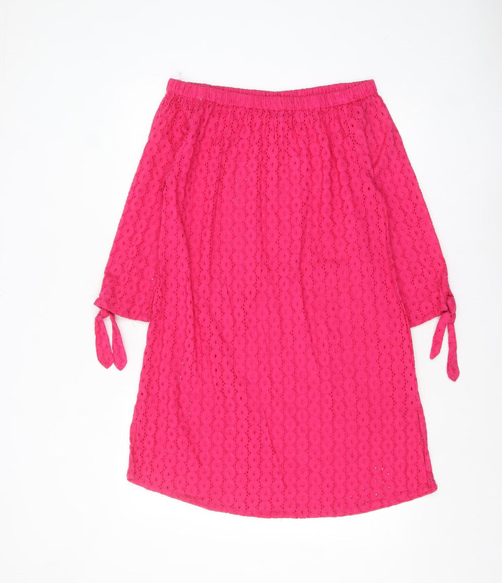 Laura Ashley Women's Pink Cotton Off Shoulder Lace Shift Dress S