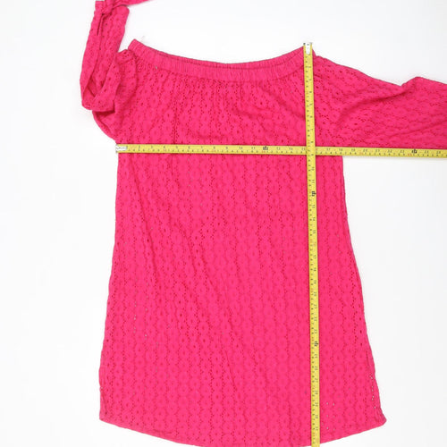 Laura Ashley Women's Pink Cotton Off Shoulder Lace Shift Dress S
