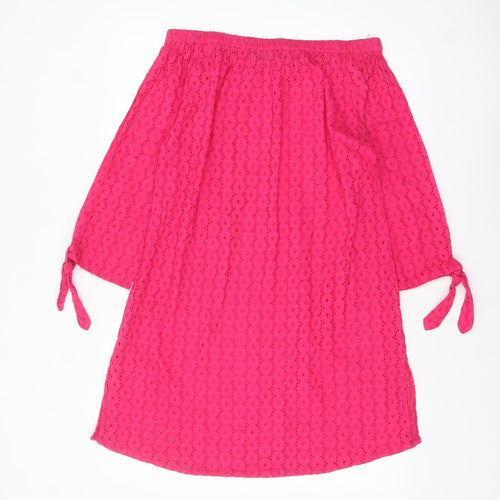 Laura Ashley Women's Pink Cotton Off Shoulder Lace Shift Dress S