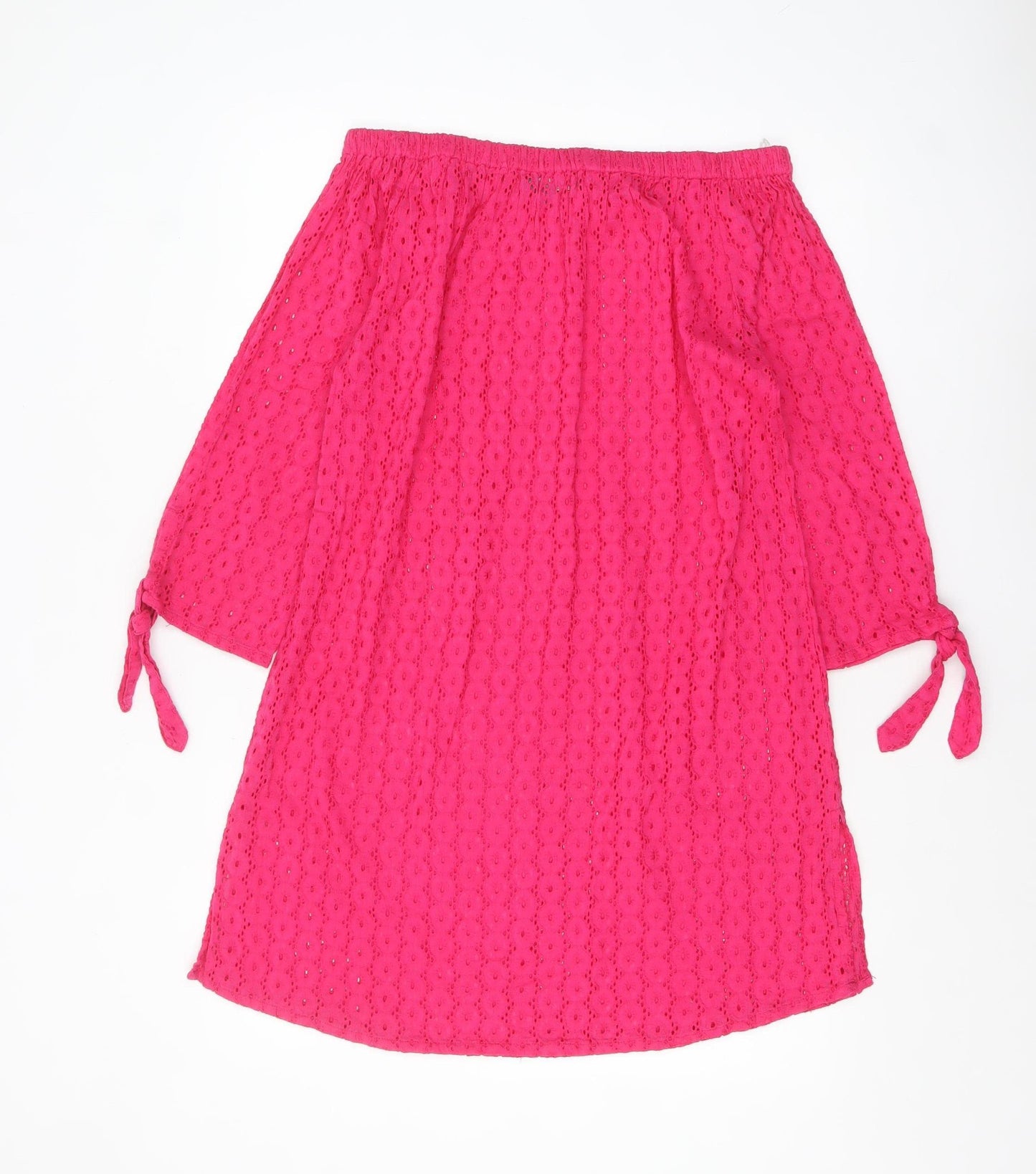 Laura Ashley Women's Pink Cotton Off Shoulder Lace Shift Dress S