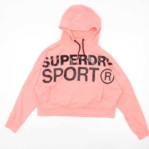 Superdry Women Pink Hooded Pullover Hoodie UK 12 Logo Sport Style