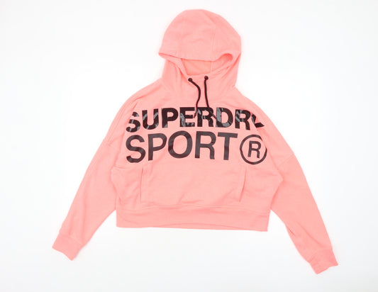 Superdry Women Pink Hooded Pullover Hoodie UK 12 Logo Sport Style