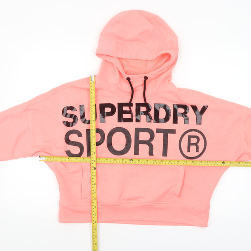 Superdry Women Pink Hooded Pullover Hoodie UK 12 Logo Sport Style
