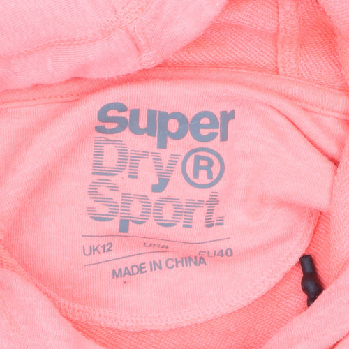 Superdry Women Pink Hooded Pullover Hoodie UK 12 Logo Sport Style