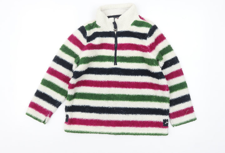 Joules Girls Multicoloured Striped Fleece 1/4 Zip Pullover Sweatshirt 9-10 Years