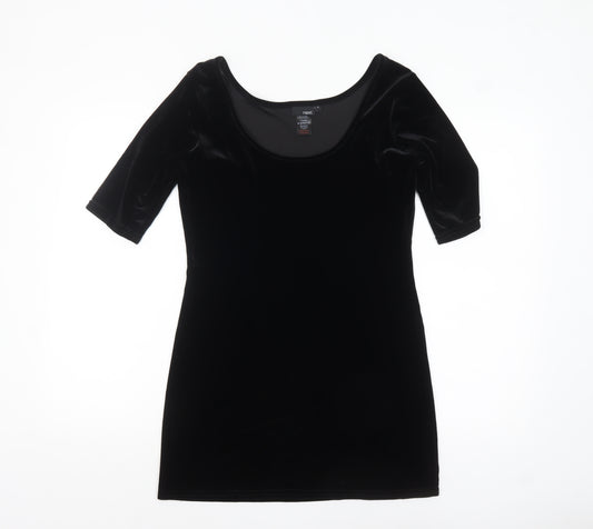 Next Women's Black Velvet Short Sleeve Scoop Neck Top Size 12