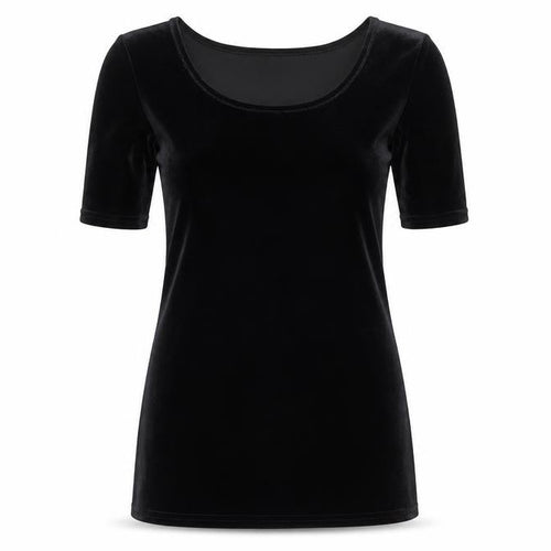 Next Women's Black Velvet Short Sleeve Scoop Neck Top Size 12