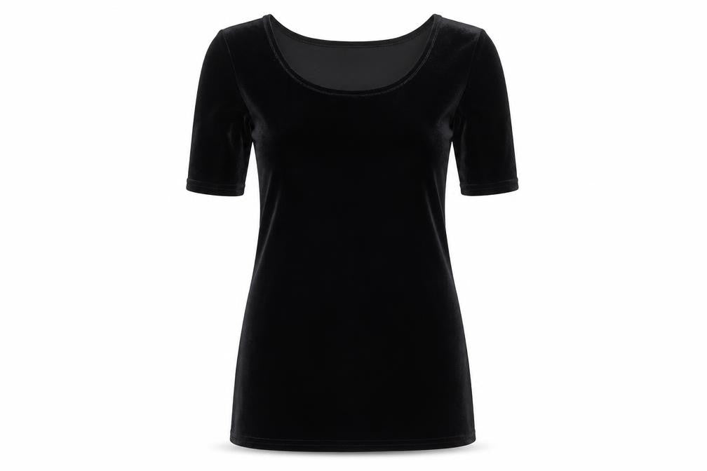 Next Women's Black Velvet Short Sleeve Scoop Neck Top Size 12
