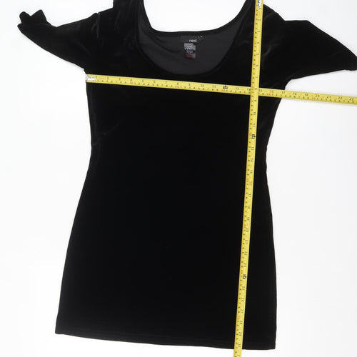 Next Women's Black Velvet Short Sleeve Scoop Neck Top Size 12
