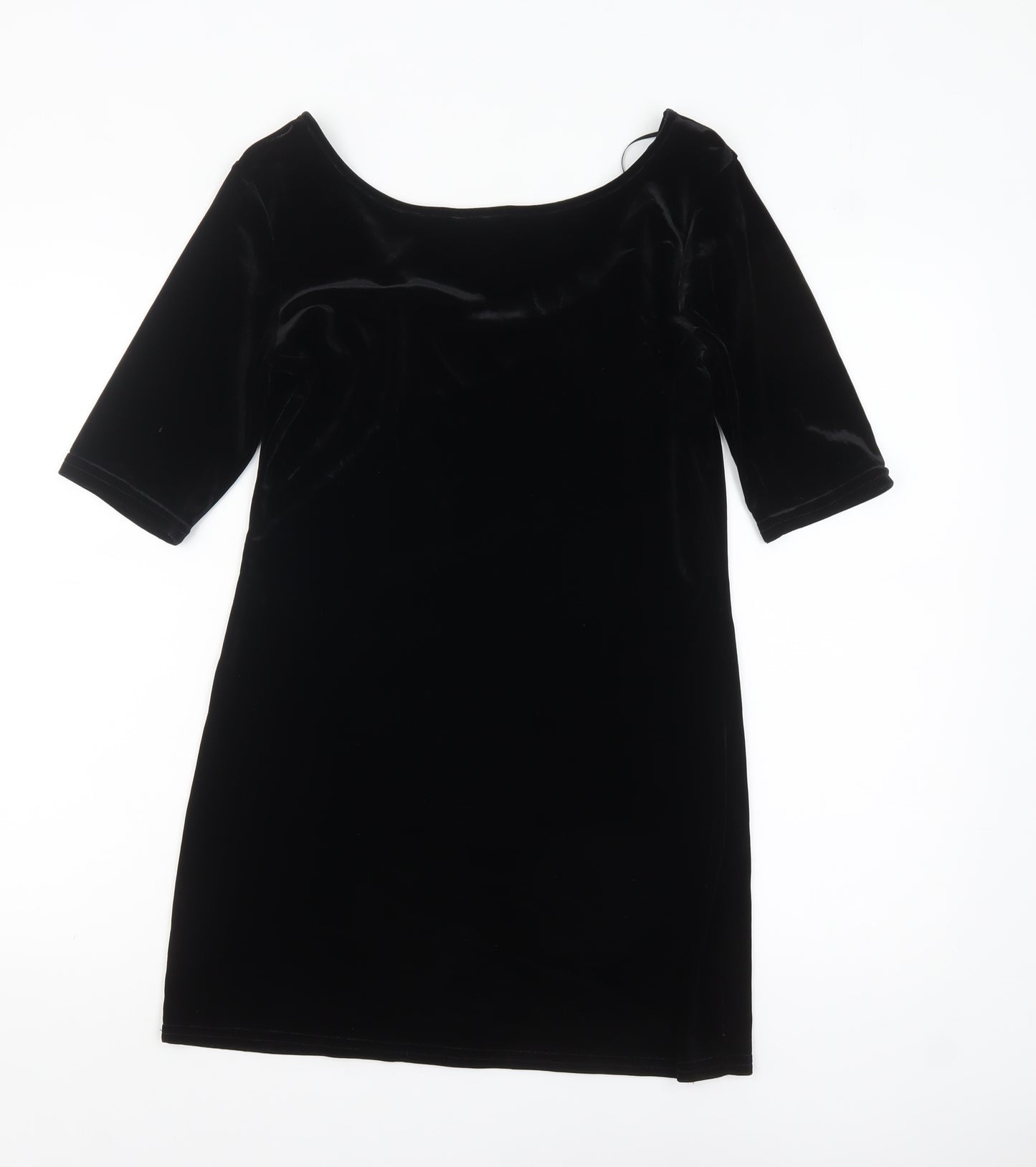 Next Women's Black Velvet Short Sleeve Scoop Neck Top Size 12