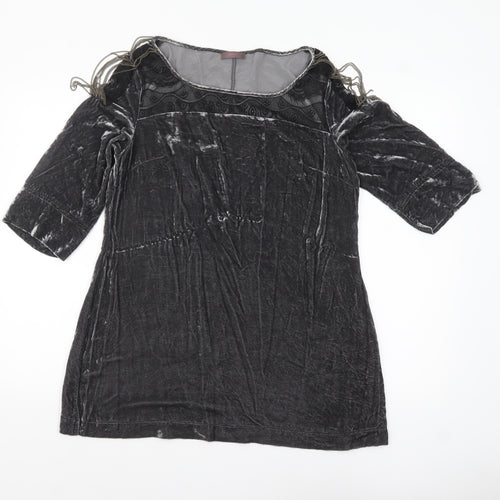 Wrap Girls Black Velvet Tunic Top UK 14 Classic Half Sleeve Party Wear