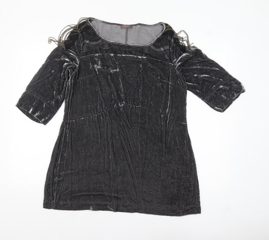 Wrap Girls Black Velvet Tunic Top UK 14 Classic Half Sleeve Party Wear