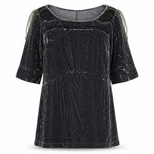 Wrap Girls Black Velvet Tunic Top UK 14 Classic Half Sleeve Party Wear