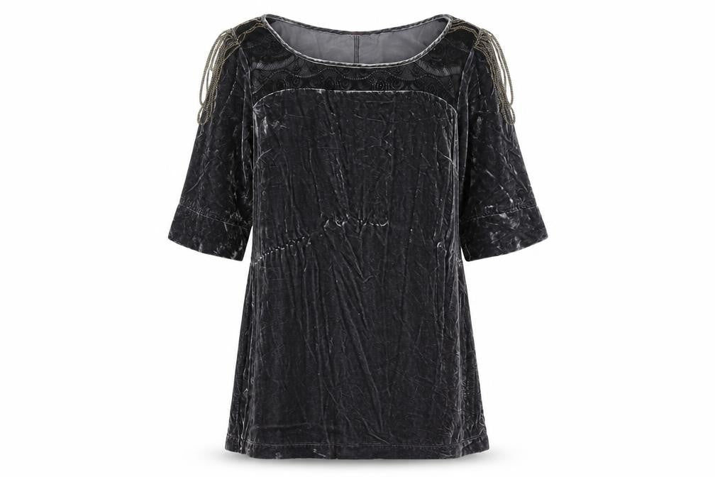 Wrap Girls Black Velvet Tunic Top UK 14 Classic Half Sleeve Party Wear
