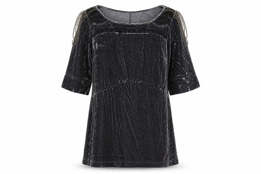 Wrap Girls Black Velvet Tunic Top UK 14 Classic Half Sleeve Party Wear