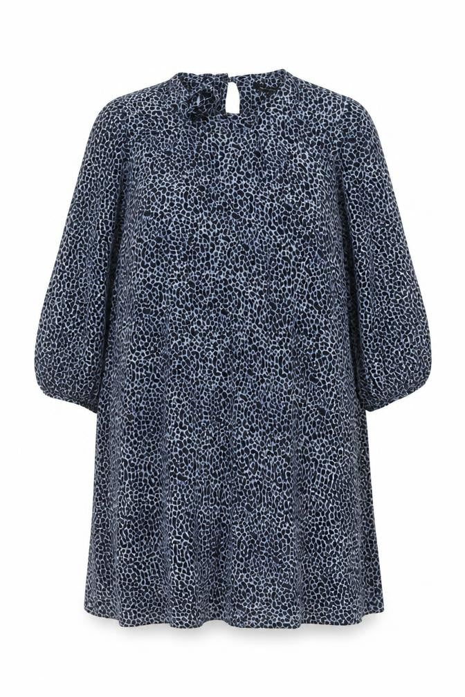 Front view of New Look Women's Blue Animal Print Shift Dress, size 16