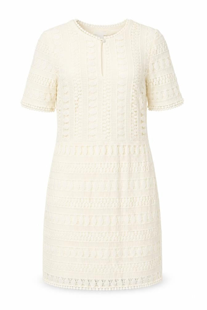 H&M Women Ivory Lace Shift Dress Size 8 Short Sleeve Lined