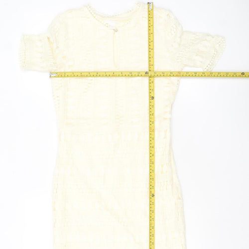 H&M Women Ivory Lace Shift Dress Size 8 Short Sleeve Lined