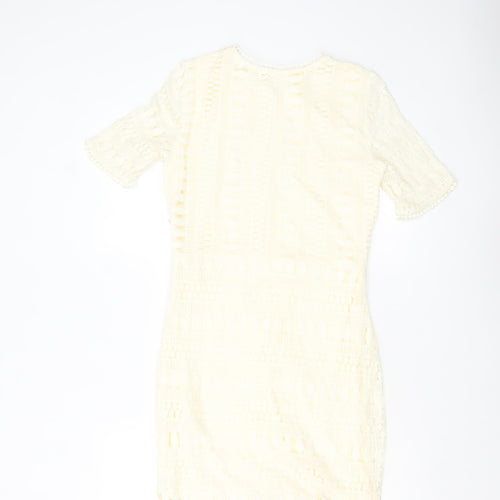 H&M Women Ivory Lace Shift Dress Size 8 Short Sleeve Lined
