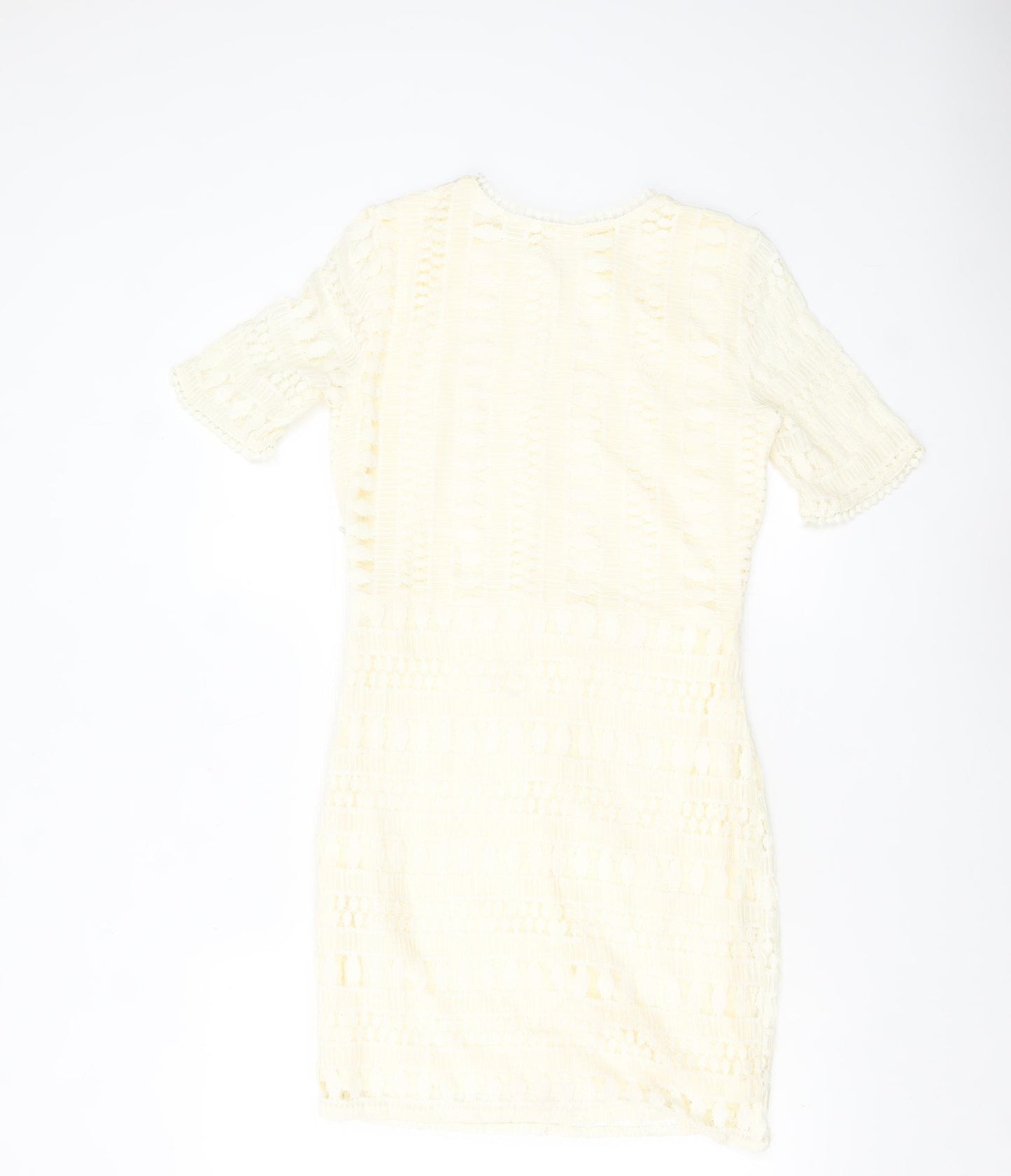 H&M Women Ivory Lace Shift Dress Size 8 Short Sleeve Lined
