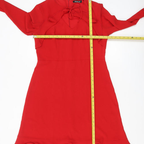 Kaleidoscope Women Red Long Sleeve Ruffle Hem Fit & Flare Dress Size 14